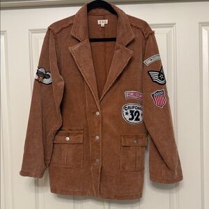 POL Brown Corduroy Patch Pocket Blazer with Applied Patches